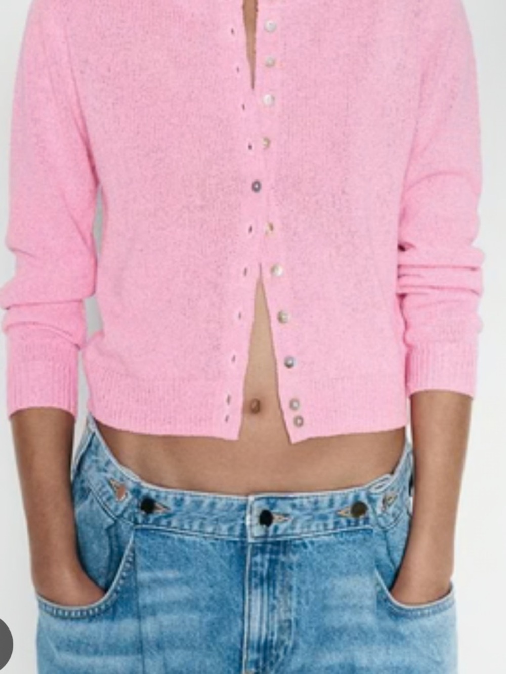 Zara Pink Cropped Button-Front Cardigan